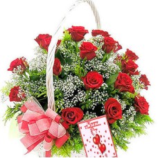 Red Roses Round Arrangement with Greeting Card