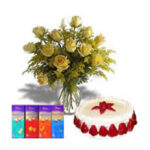 1/2 kg Strawberry + 12 Roses + 4ps Silk Chocolate